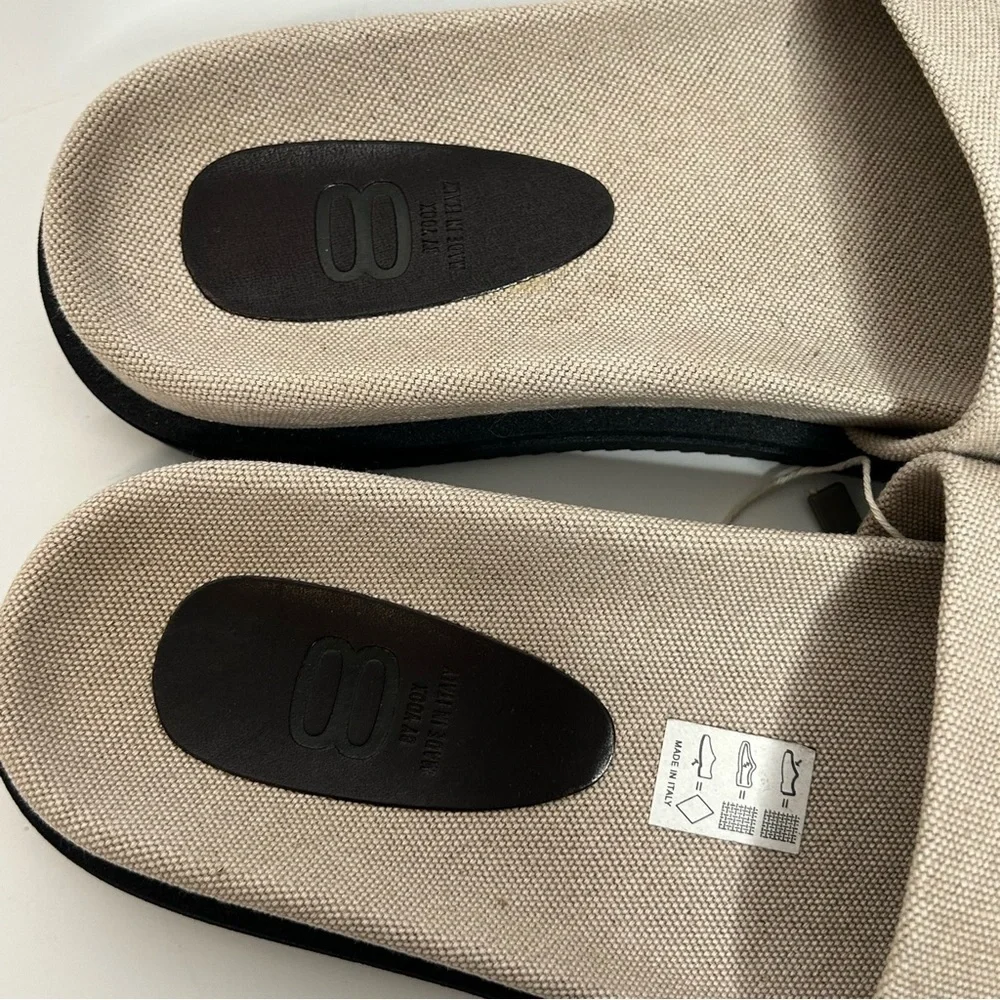 NWOT 8 By YOOX Men’s Beige Canvas Slide Sandals